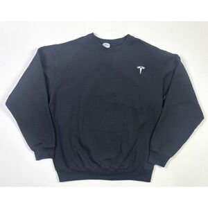Tesla Sweatshirt Mens Large Black Port & Company Core Fleece Logo Pullover